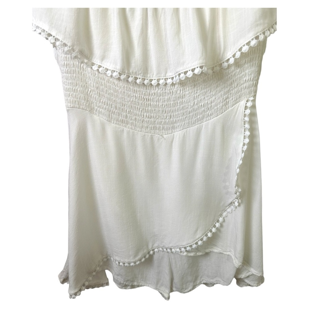 Lulu’s Jumpsuit Womens Small Peasant Off Shoulder Romper Skort White Rayon - Picture 2 of 10